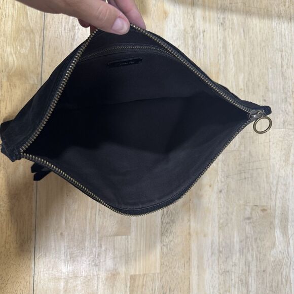 Madewell Suede Fringe Clutch Zipper Bag Western Cowgirl Boho Southwest Black - Picture 4 of 10